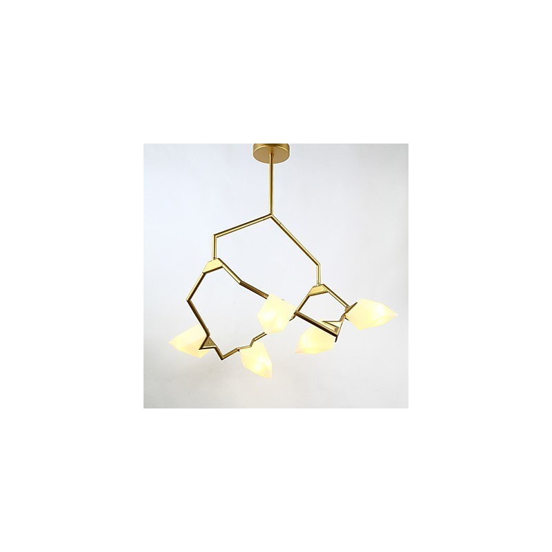 Lustre moderne à cinq lampes en métal et verre couleur pêche, lampe suspendue décorative Canteen