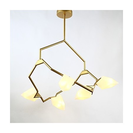 Lustre moderne à cinq lampes en métal et verre couleur pêche, lampe suspendue décorative Canteen Lustre moderne à cinq lampes en métal et verre couleur pêche, lampe suspendue décorative Canteen