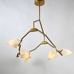Lustre moderne à cinq lampes en métal et verre couleur pêche, lampe suspendue décorative Canteen