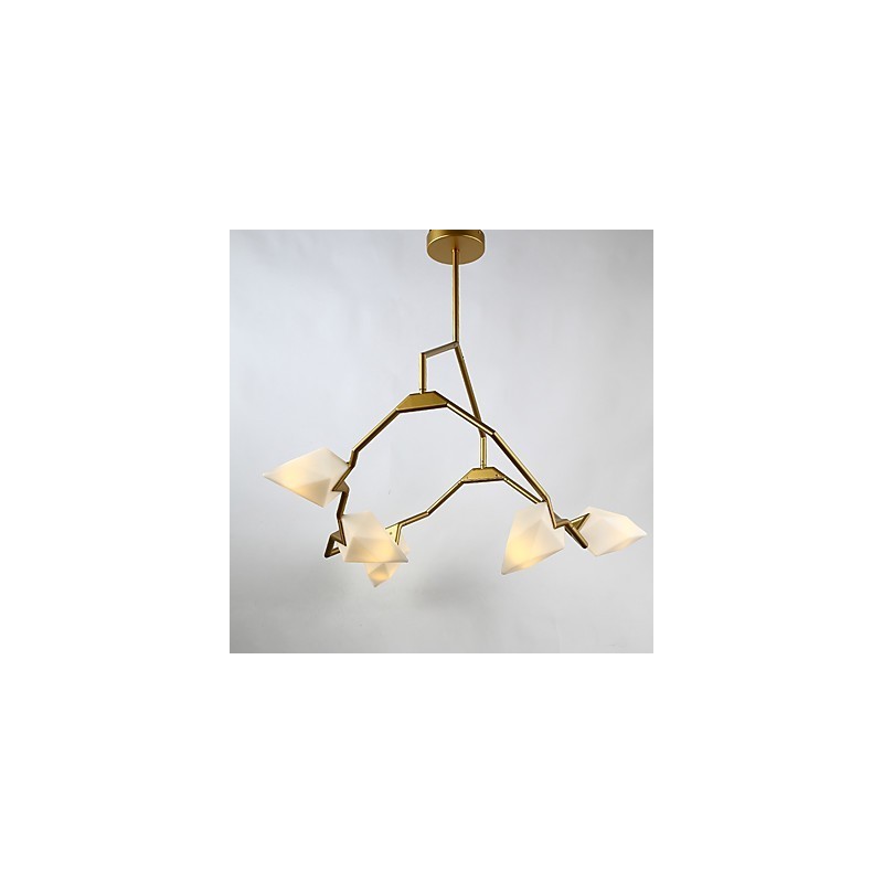 Lustre moderne à cinq lampes en métal et verre couleur pêche, lampe suspendue décorative Canteen