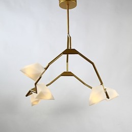 Lustre moderne à cinq lampes en métal et verre couleur pêche, lampe suspendue décorative Canteen