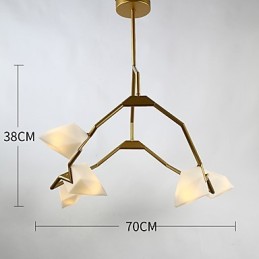 Lustre moderne à cinq lampes en métal et verre couleur pêche, lampe suspendue décorative Canteen