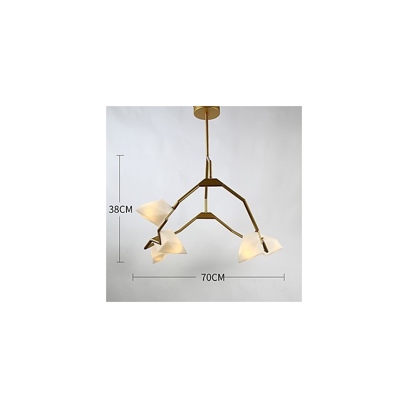 Lustre moderne à cinq lampes en métal et verre couleur pêche, lampe suspendue décorative Canteen