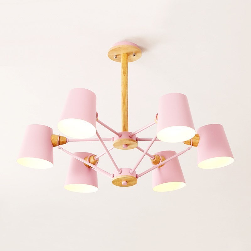 Lustre en métal et bois multicolore style macaron vintage