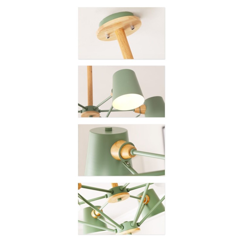 Lustre en métal et bois multicolore style macaron vintage