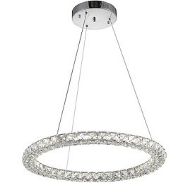 Plafonnier suspendu en cristal moderne avec anneau, éclairage d'intérieur à intensité variable et télécommande