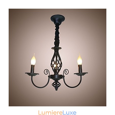 Lustre de style européen à 3 lumières, lampes simples et créatives en fer Lustre de style européen à 3 lumières, lampes simples et créatives en fer