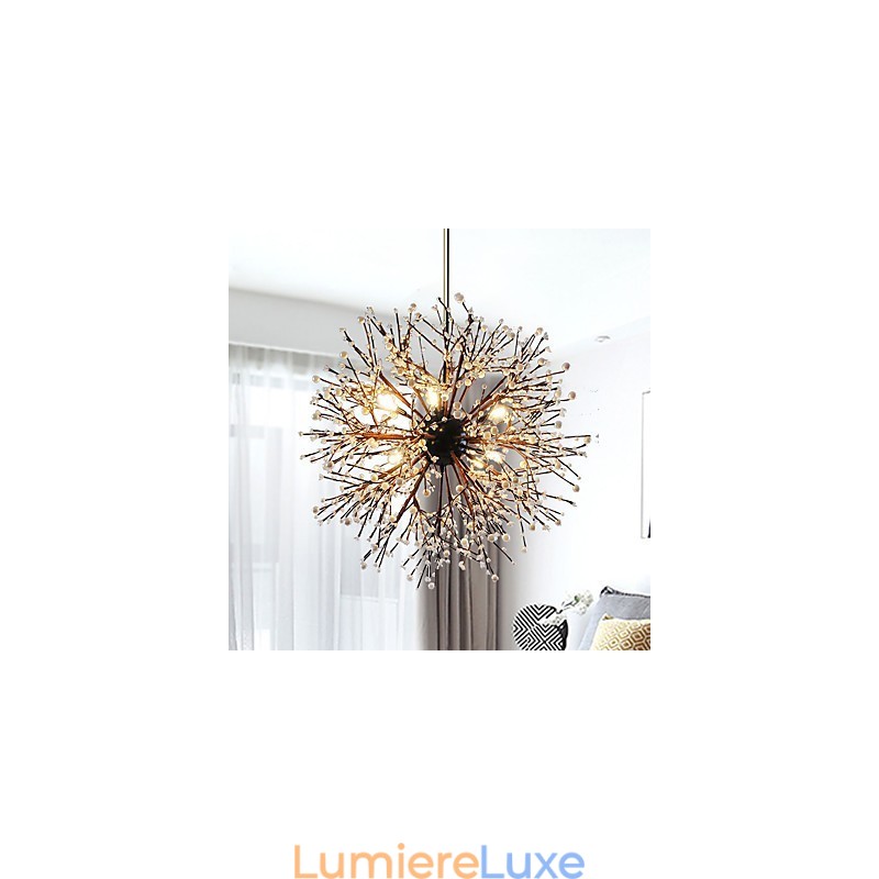 Lustre moderne en fer forgé vintage avec 8 lumières, style feu d'artifice