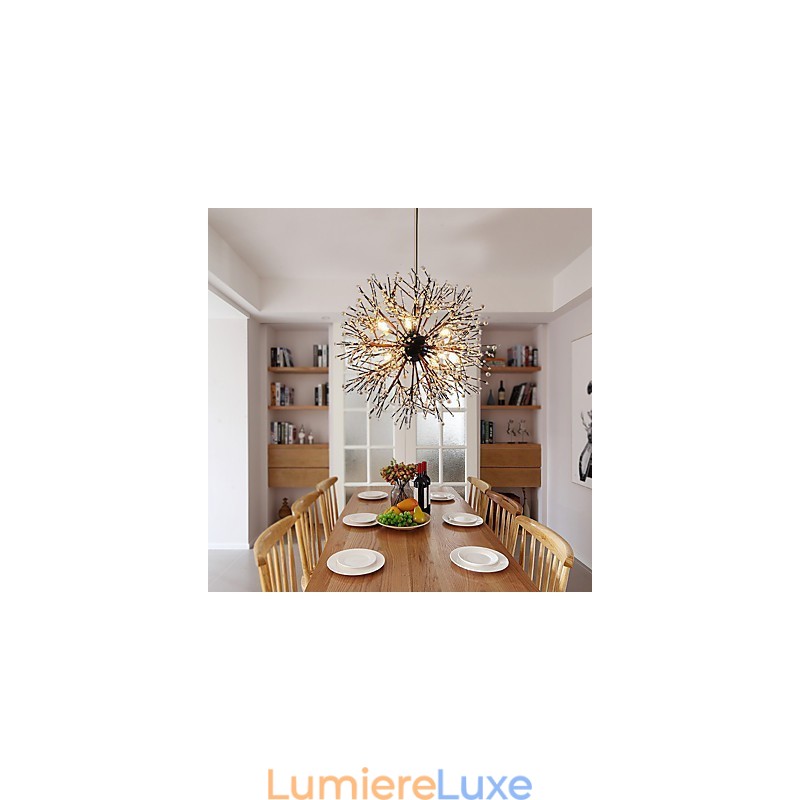Lustre moderne en fer forgé vintage avec 8 lumières, style feu d'artifice