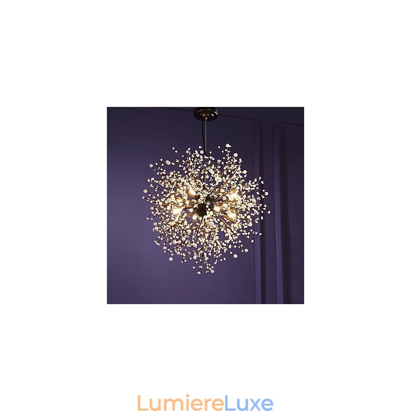 Lustre moderne en fer forgé vintage avec 8 lumières, style feu d'artifice