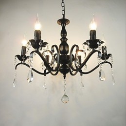 Lustre simple en cristal et fer, bougies décoratives, lampes d'éclairage