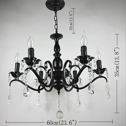 Lustre simple en cristal et fer, bougies décoratives, lampes d'éclairage