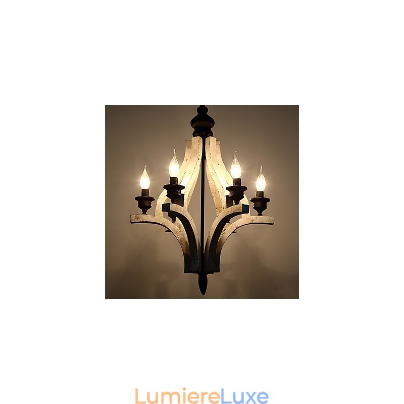 Lampe de lustre en bambou de style mini en bois de peinture vintage, lampe suspendue décorative