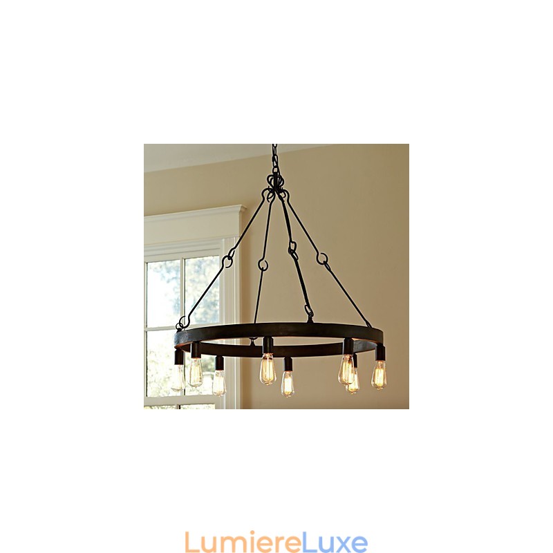 Suspension en fer de style rétro avec 8 lumières