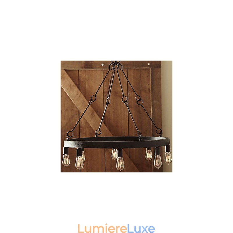 Suspension en fer de style rétro avec 8 lumières