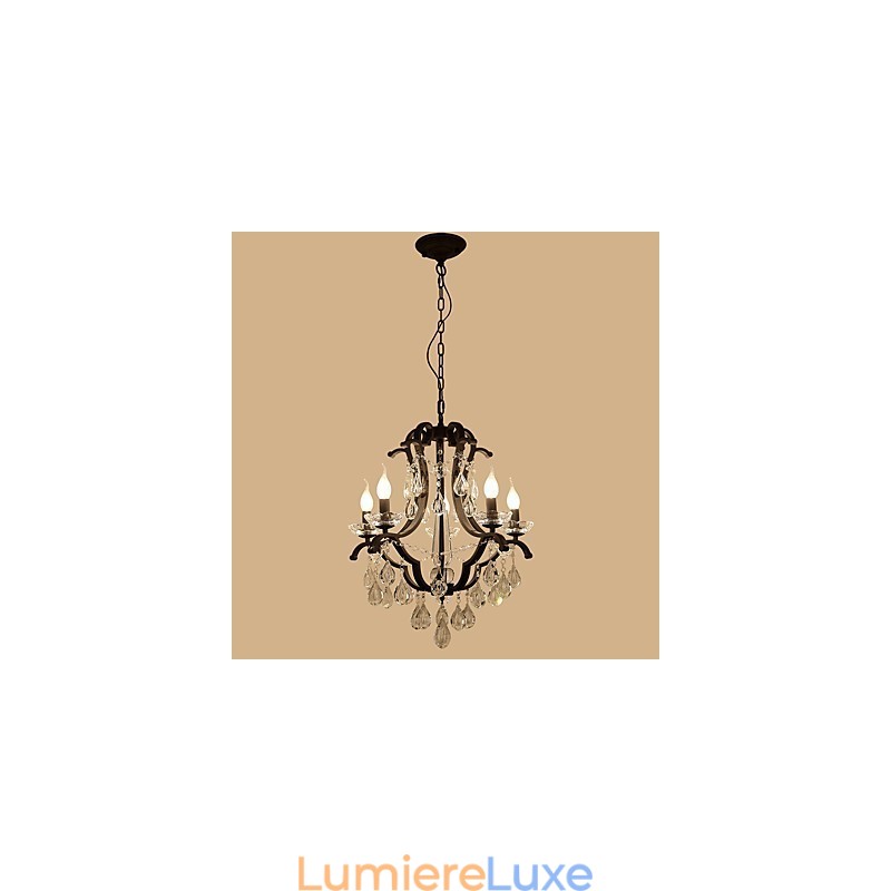 Lustre en cristal à 5 lumières, style moderne, contemporain, traditionnel, classique, rustique, style lodge, vintage, rétro, lanterne, tambour, peinture de campagne
