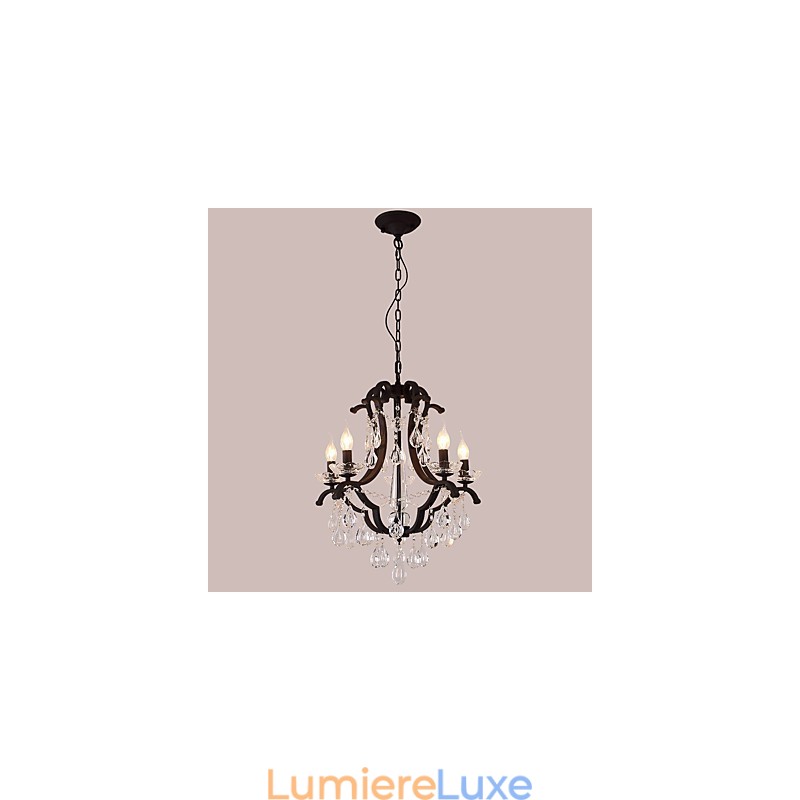 Lustre en cristal à 5 lumières, style moderne, contemporain, traditionnel, classique, rustique, style lodge, vintage, rétro, lanterne, tambour, peinture de campagne