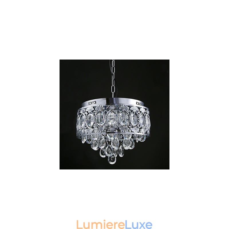 Lustre en cristal transparent moderne et élégant à 4 lumières