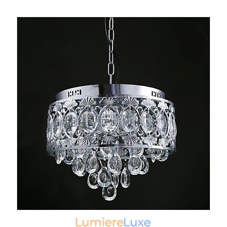 Lustre en cristal transparent moderne et élégant à 4 lumières Lustre en cristal transparent moderne et élégant à 4 lumières