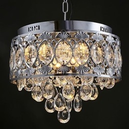 Lustre en cristal transparent moderne et élégant à 4 lumières