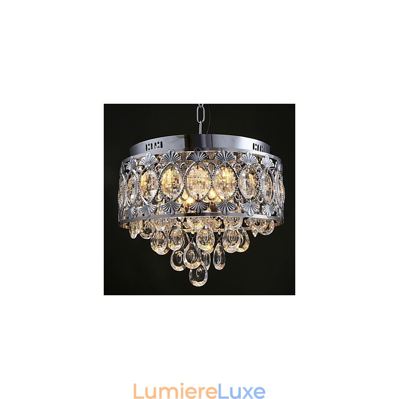 Lustre en cristal transparent moderne et élégant à 4 lumières