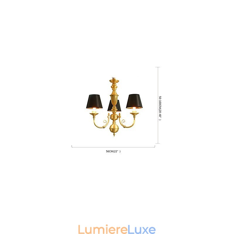 Lustre traditionnel classique en laiton pour mini style métal 3 ampoules
