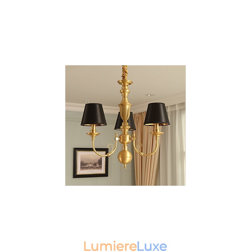 Lustre traditionnel classique en laiton pour mini style métal 3 ampoules