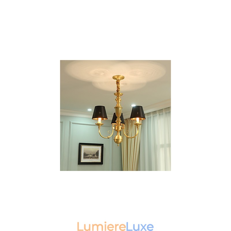 Lustre traditionnel classique en laiton pour mini style métal 3 ampoules