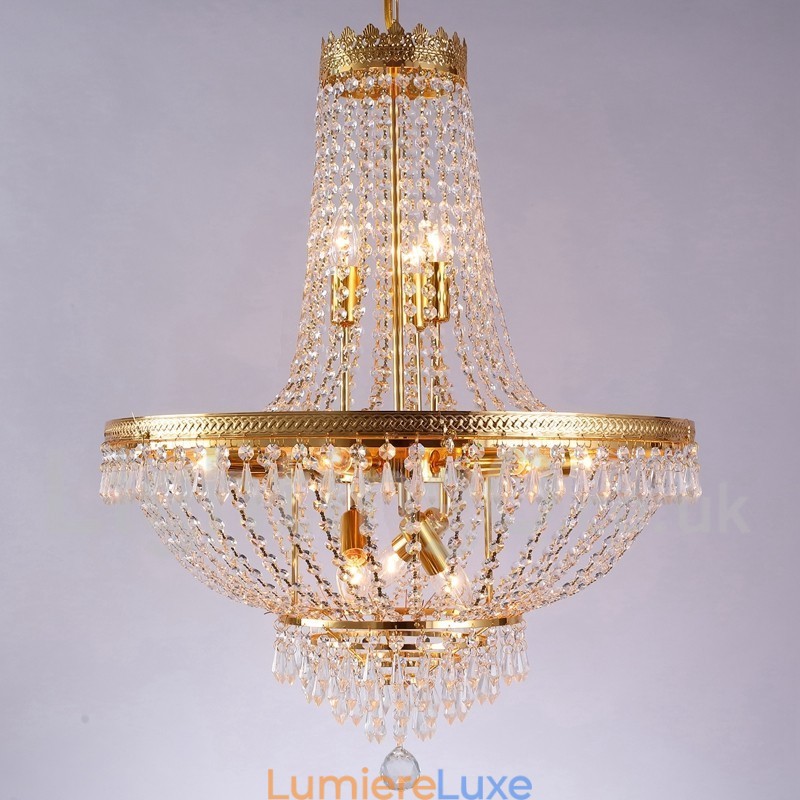 Lustre classique traditionnel galvanisé en métal de style mini cristal à 9 ampoules