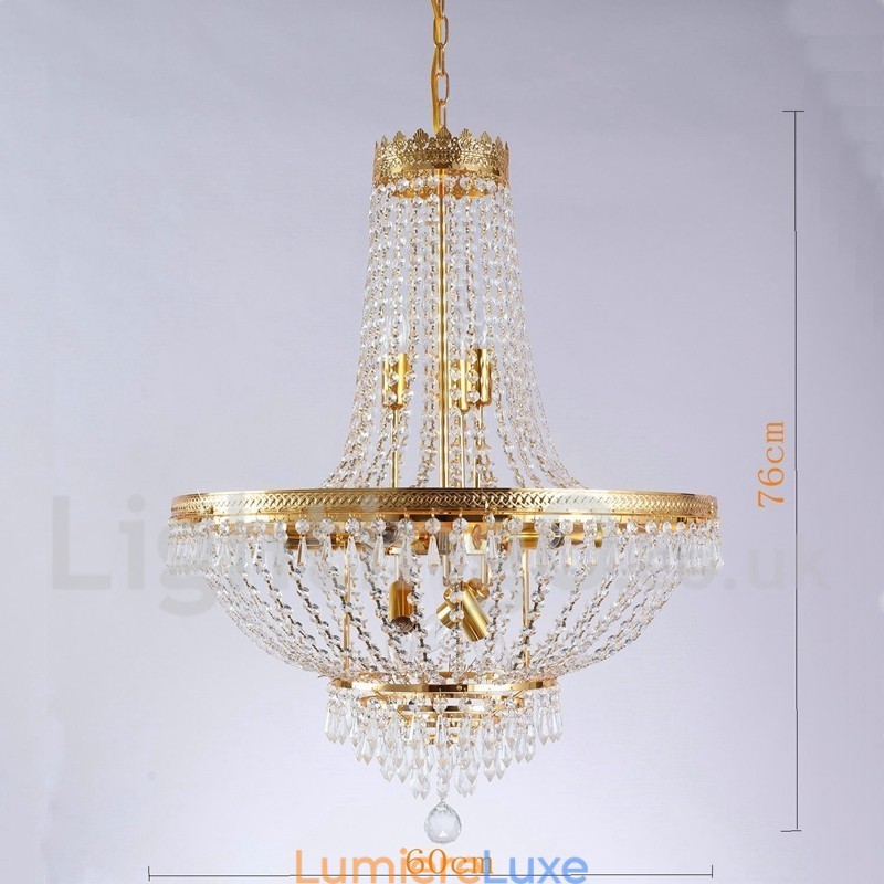 Lustre classique traditionnel galvanisé en métal de style mini cristal à 9 ampoules