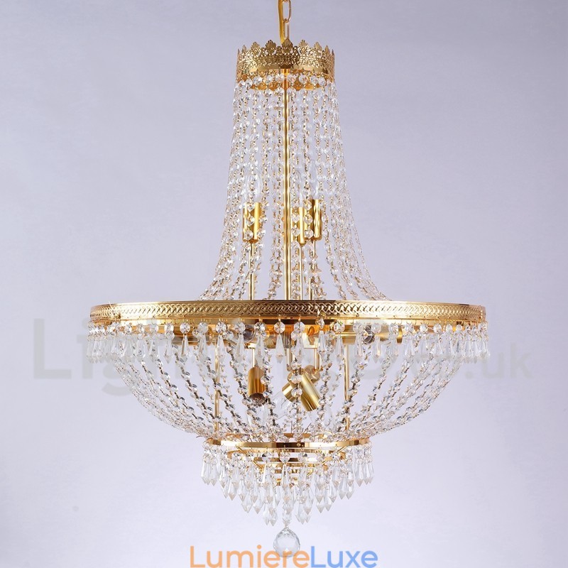 Lustre classique traditionnel galvanisé en métal de style mini cristal à 9 ampoules