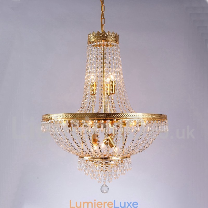 Lustre classique traditionnel galvanisé en métal de style mini cristal à 9 ampoules