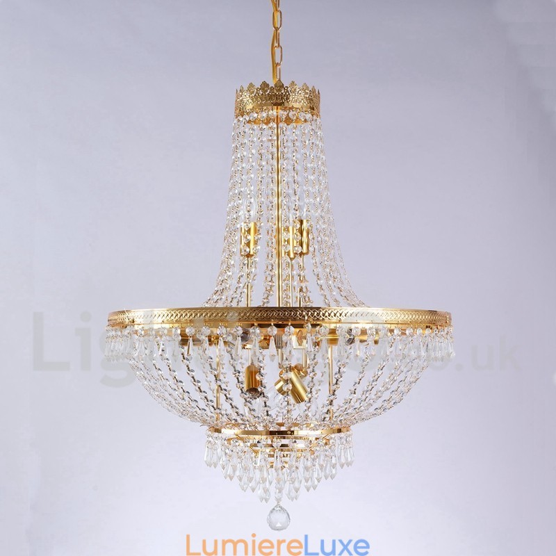Lustre classique traditionnel galvanisé en métal de style mini cristal à 9 ampoules