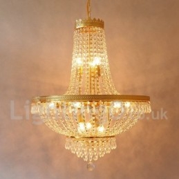 Lustre classique traditionnel galvanisé en métal de style mini cristal à 9 ampoules