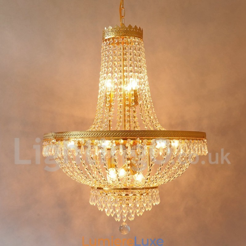 Lustre classique traditionnel galvanisé en métal de style mini cristal à 9 ampoules
