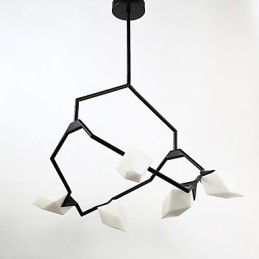 Lustre moderne à cinq lampes en métal et verre couleur pêche, lampe suspendue décorative Canteen