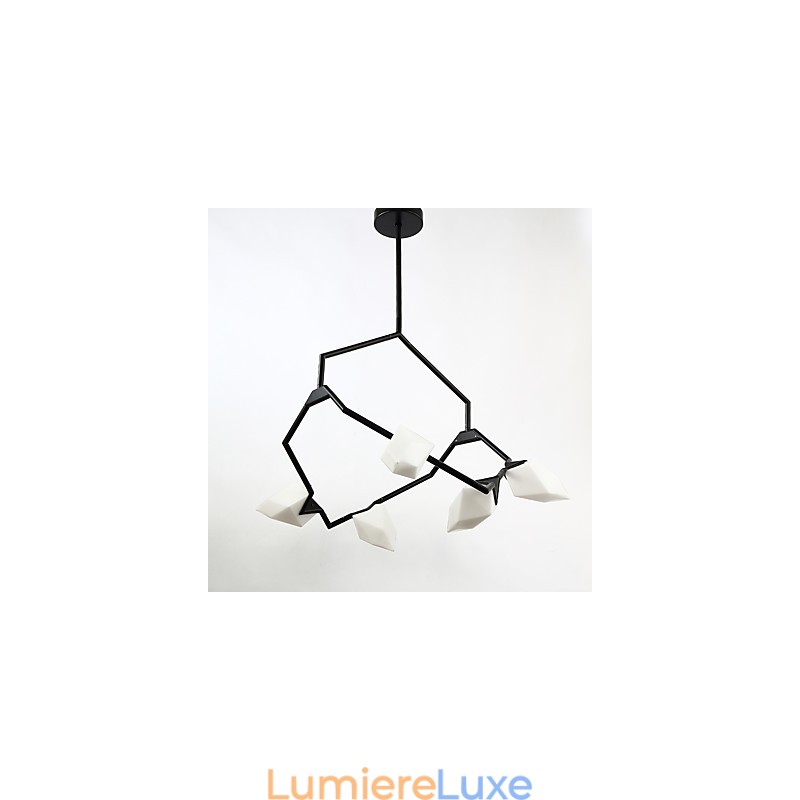 Lustre moderne à cinq lampes en métal et verre couleur pêche, lampe suspendue décorative Canteen