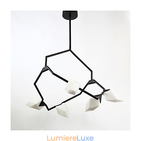 Lustre moderne à cinq lampes en métal et verre couleur pêche, lampe suspendue décorative Canteen Lustre moderne à cinq lampes en métal et verre couleur pêche, lampe suspendue décorative Canteen