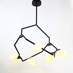 Lustre moderne à cinq lampes en métal et verre couleur pêche, lampe suspendue décorative Canteen