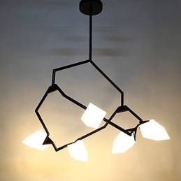 Lustre moderne à cinq lampes en métal et verre couleur pêche, lampe suspendue décorative Canteen