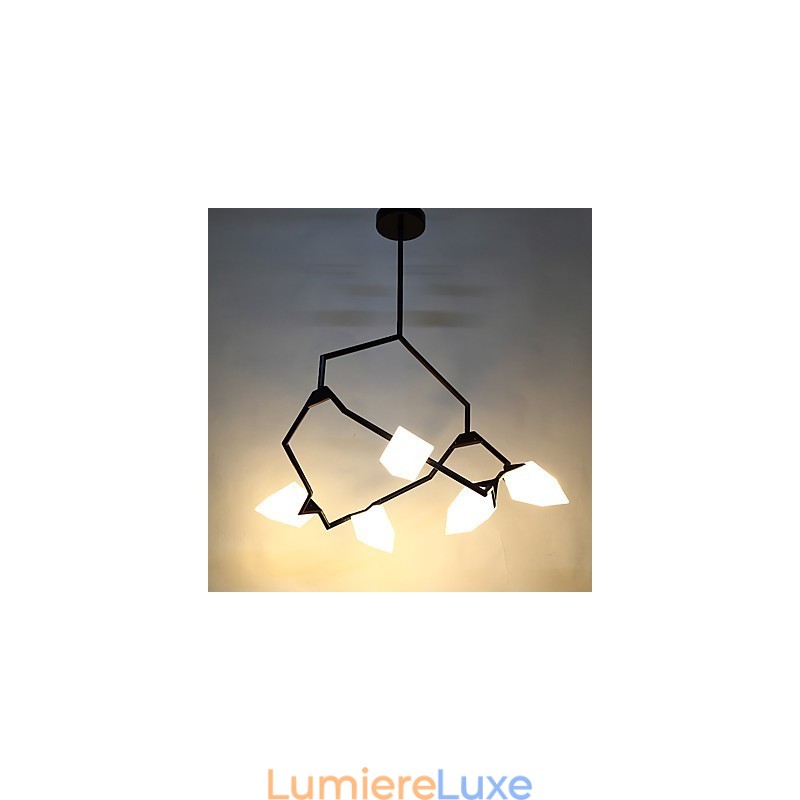 Lustre moderne à cinq lampes en métal et verre couleur pêche, lampe suspendue décorative Canteen