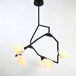 Lustre moderne à cinq lampes en métal et verre couleur pêche, lampe suspendue décorative Canteen