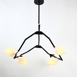 Lustre moderne à cinq lampes en métal et verre couleur pêche, lampe suspendue décorative Canteen