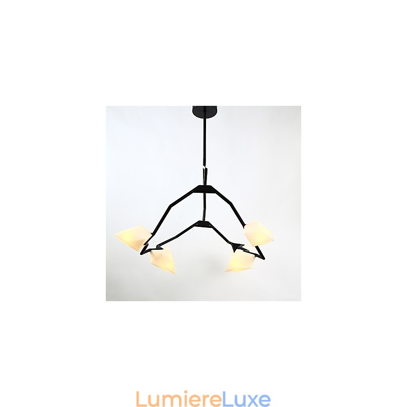 Lustre moderne à cinq lampes en métal et verre couleur pêche, lampe suspendue décorative Canteen