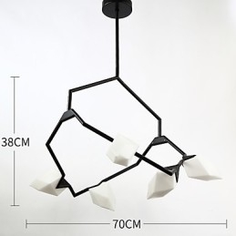 Lustre moderne à cinq lampes en métal et verre couleur pêche, lampe suspendue décorative Canteen
