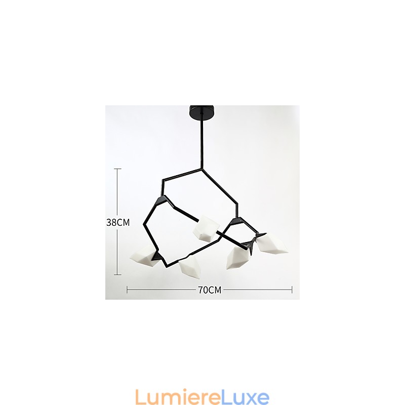 Lustre moderne à cinq lampes en métal et verre couleur pêche, lampe suspendue décorative Canteen