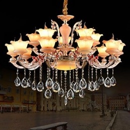 Suspension en alliage de zinc pour intérieur, style mini cristal, 15 ampoules