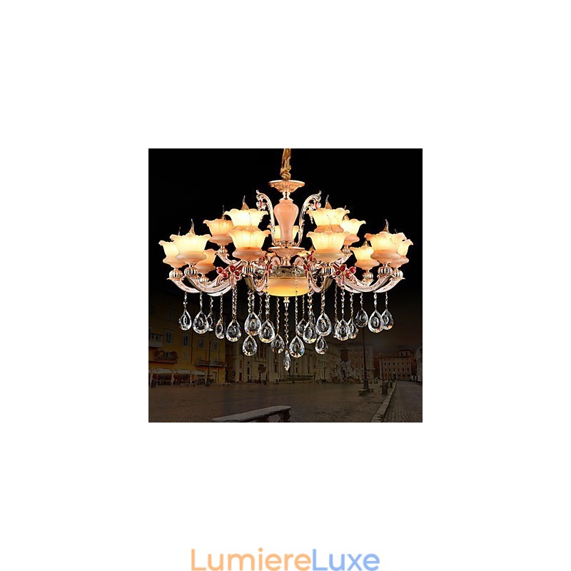 Suspension en alliage de zinc pour intérieur, style mini cristal, 15 ampoules