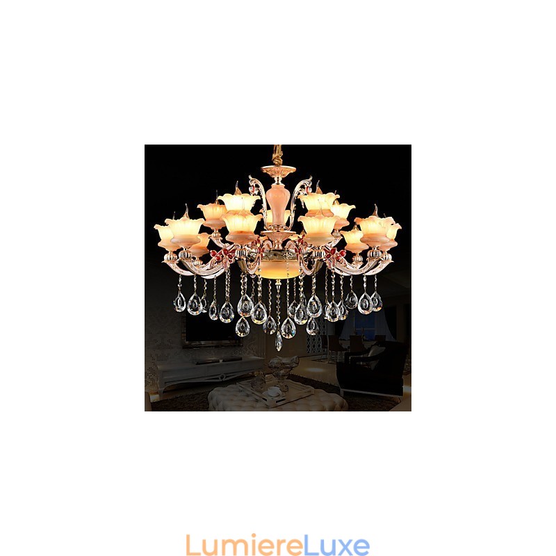 Suspension en alliage de zinc pour intérieur, style mini cristal, 15 ampoules