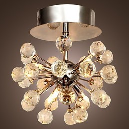 Lustre moderne contemporain en cristal de style mini en métal chromé à montage encastré